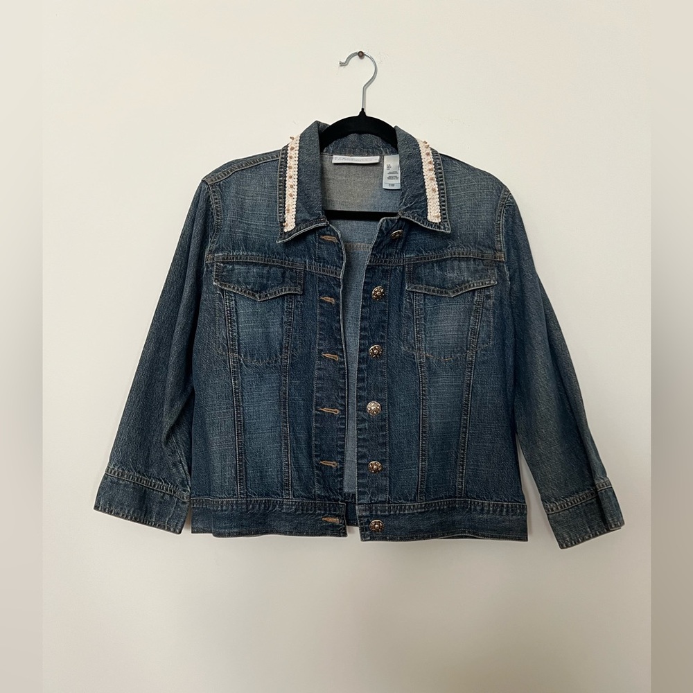 Liz Claiborne Blue Denim Jacket with Embellished Collar